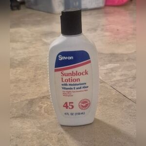 Vintage San-On Sunblock Lotion White And Blue Bottle Movie Prop